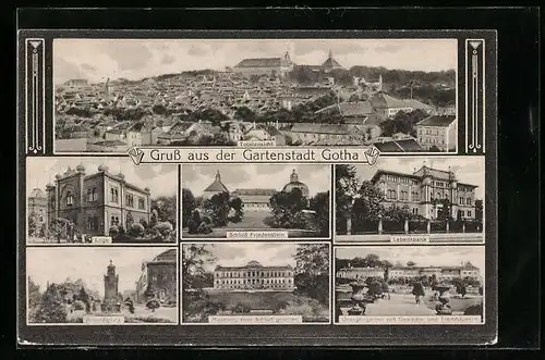 AK Gotha, Totalansicht mit Blick auf die Kirche, Schloss Friedenstein, Lebensbank