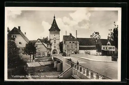 AK Waiblingen, Remsbrücke mit Beinsteiner Tor