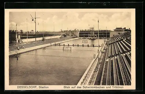 AK Düsseldorf, Stadion, Blick auf das Schwimmbecken und Tribünen