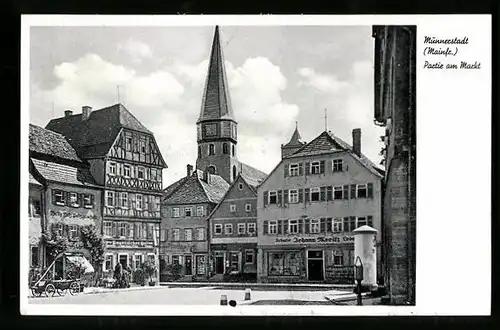 AK Münnerstadt /Mainfr., Partie am Markt mit Gasthaus Bayerischer Hof und Geschäften