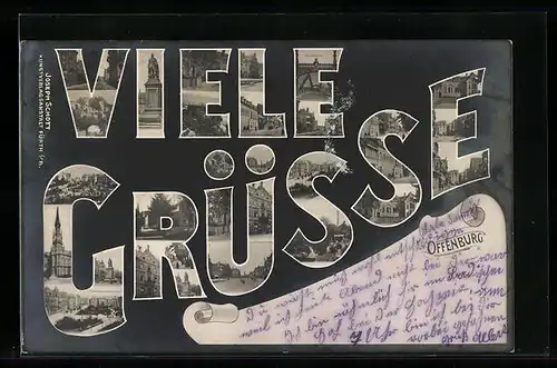 AK Offenburg, Kirche, Strassenpartie, Brücke