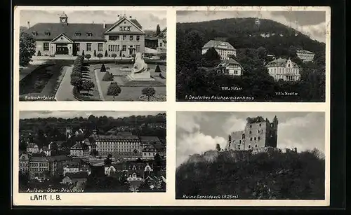 AK Lahr i. B., Aufbau-Ober-Realschule, 1. Deutsches Reichswaisenhaus Vila Holzer & Villa Nestler, Bahnhofplatz