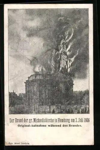 AK Hamburg-Neustadt, Der Brand der grossen Michaeliskirche 1906