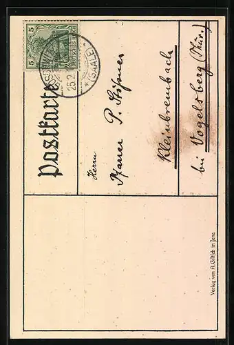 AK Jena, Partie am Rathaus mit Hanfried-Denkmal