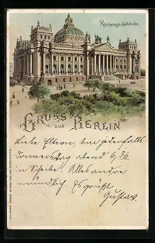 Künstler-AK Berlin-Tiergarten, Reichstags-Gebäude