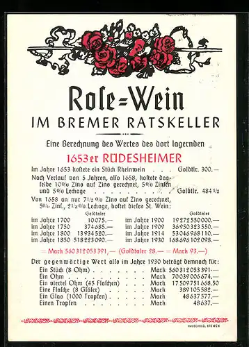 Künstler-AK Rüdesheim, Gasthaus Bremer Ratskeller, Rüdesheimer Rose-Wein, Reklame