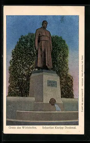 Goldfenster-AK Wörishofen, Sebastian Kneipp Denkmal