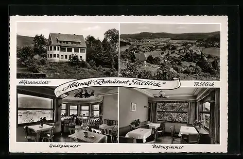 AK Wilhelmsfeld bei Heidelberg, Café-Restaurant Talblick, Totale der Ortschaft