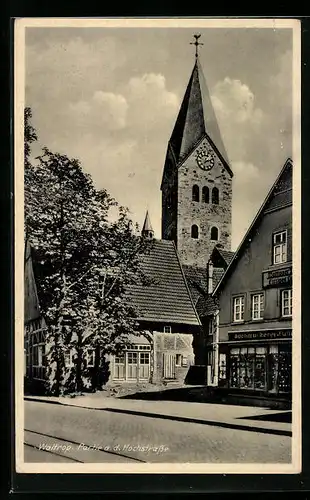 AK Waltrop, Partie an der Hochstrasse, Blick zur Kirche