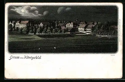 Lithographie Königsfeld, Teilansicht bei Mondschein
