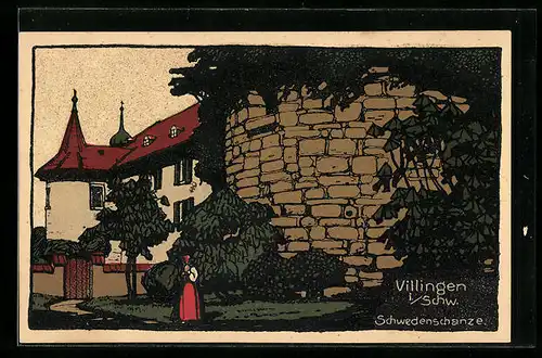 Steindruck-AK Villingen i. Schw., Schwedenschanze