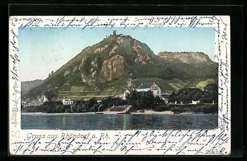 Goldfenster-AK Rhöndorf a. Rh., Uferpartie