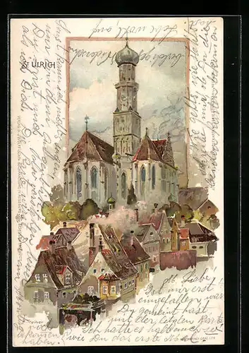 Lithographie Augsburg, Kirche St. Ulrich
