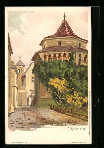Künstler-AK Comburg, Ansicht eines prächtigen Gebäudes