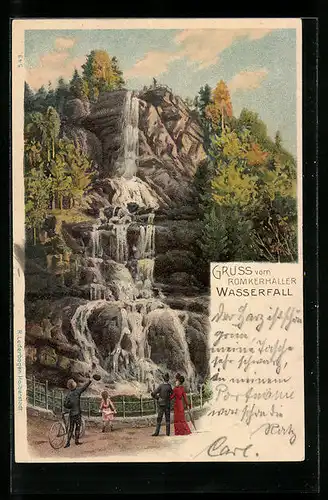 Lithographie Oker, Motiv vom Romkerhaller Wasserfall