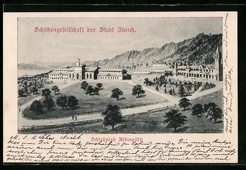 Künstler-AK Zürich, Schützengesellschaft der Stadt, Schiessplatz Albisgütli