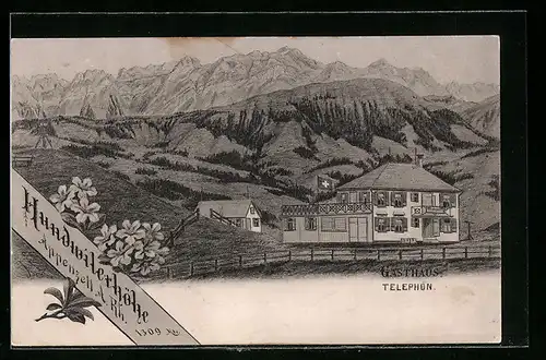 Künstler-AK Hundwil, Gasthaus Hundwilerhöhe mit Gebirgswand