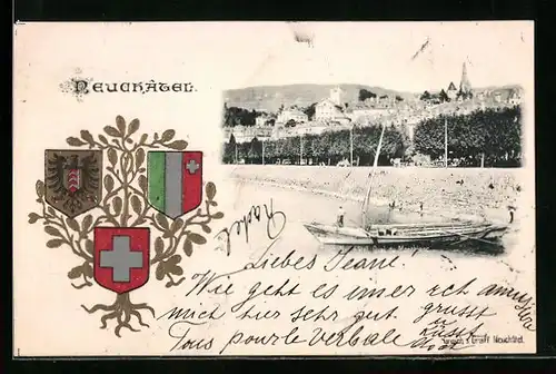 AK Neuchatel, Quai du Montblanc, Wappen