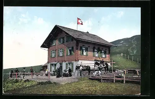 AK Adelboden, Hotel-Restaurant Hahnenmoos, Schweizer Flagge