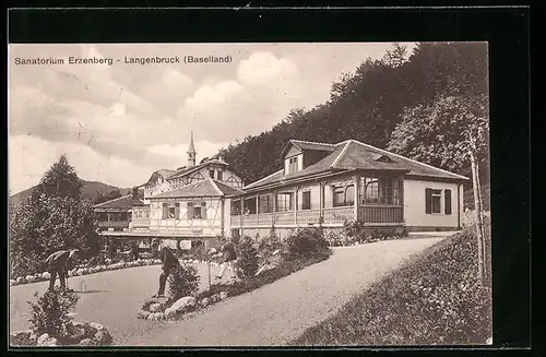 AK Langenbruck, Sanatorium Erzenberg, Gartenansicht