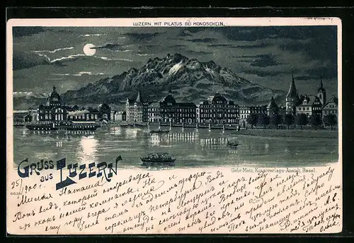 Lithographie Luzern, Panoramablick mit Pilatus