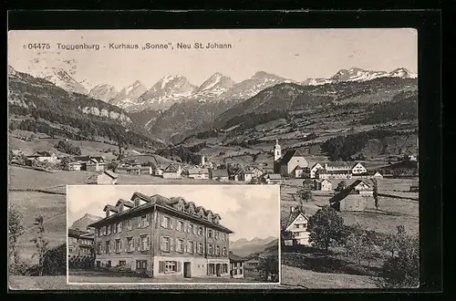 AK Neu St. Johann, Hotel Kurhaus Sonne, Ortsansicht