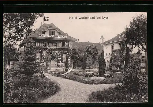 AK Worben, Hotel Worbenbad mit Gartenanlage