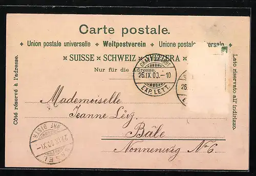 Lithographie Chaux-de-Fonds, Temple Nationale, Ecole d`Horlogerie, Ortsansicht