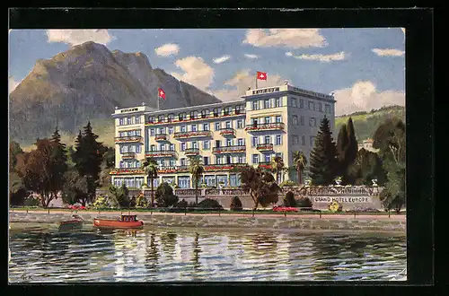 Künstler-AK Lugano, Grand Hotel Europe am Luganer See