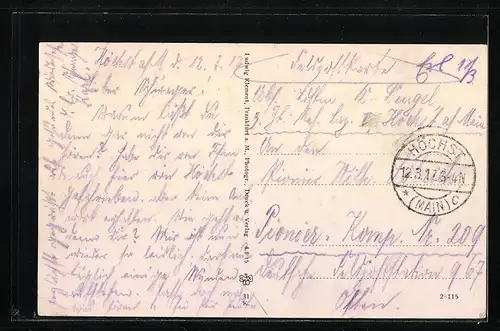 AK Frankfurt-Höchst, Kaiserstrasse mit Kath. Kirche und Mitteldeutscher Creditbank