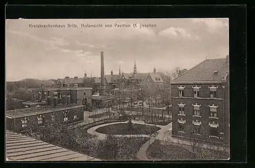AK Britz, Das Kreiskrankenhaus, Hofansicht vom Pavillon IX gesehen