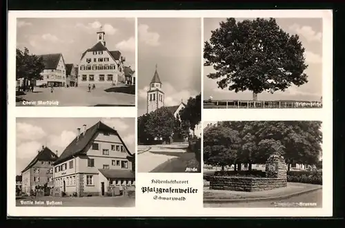 AK Pfalzgrafenweiler /Schwarzwald, Friedenseiche, Marktplatz u. Postamt