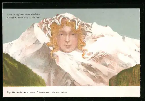 Künstler-AK F. Killinger Nr. 111: Eine Jungfrau ohne Gleichen, Berg mit Gesicht / Berggesichter