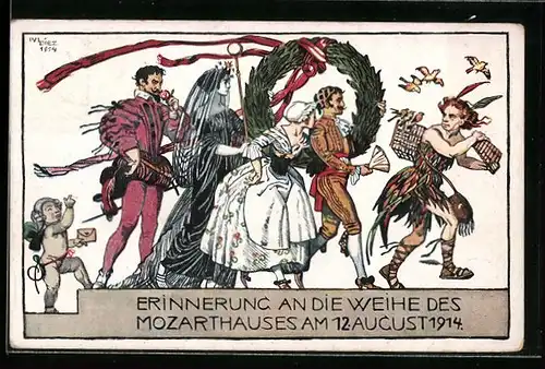 Künstler-AK Salzburg, Erinnerung an die Weihe des Mozarthauses am 12. August 1914