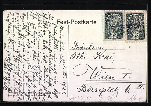Künstler-AK Salzburg, Erinnerung an die Weihe des Mozarthauses am 12. August 1914