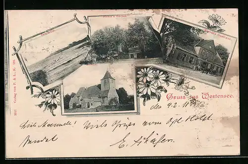 AK Westensee, Stever`s Gasthaus, Stever`s Garten, Kirche