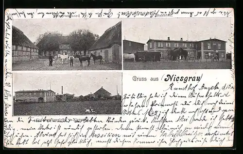 AK Niesgrau, Gesamtansicht, Niesgraugaard, Bahnhof
