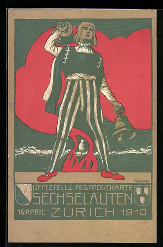 Künstler-AK Zürich, Festpostkarte Sechseläuten 1910