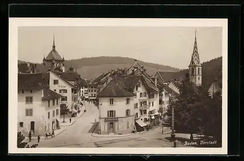 AK Baden, Strassenpartie in der Vorstadt