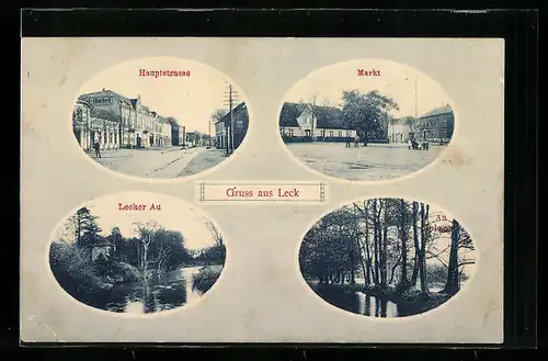 AK Leck, Hauptstrasse mit Hotel, Lecker Au, Markt
