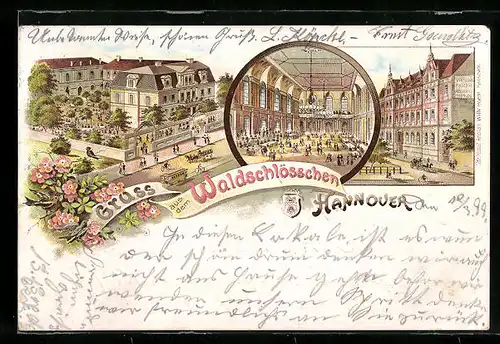 Lithographie Hannover, Waldschlösschen mit Tanzsaal