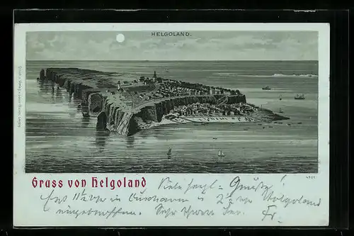Lithographie Helgoland, Panoramablick auf die Insel