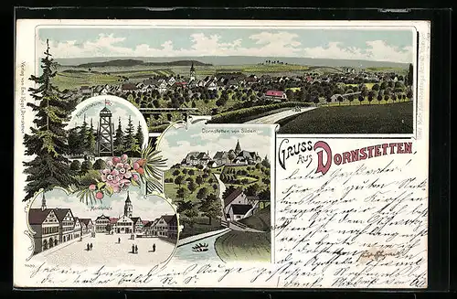 Lithographie Dornstetten, Marktplatz, Ansicht von Süden