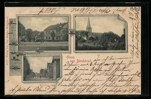 Passepartout-AK Bornhöved, Marktplatz, Kielerthor, Kirche