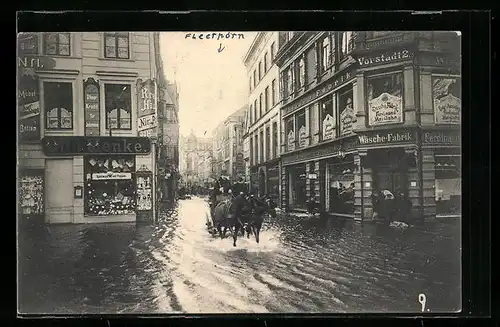 AK Kiel, Holstenstrasse, Sturmflut am 31. Dezember 1904