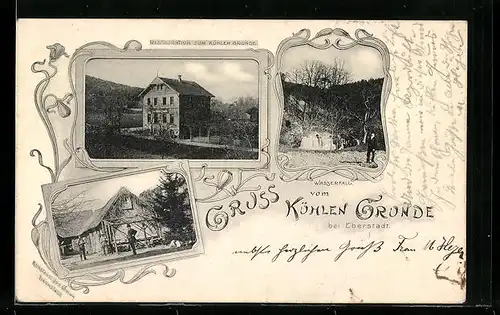 Passepartout-AK Eberstadt /Kr. Darmstadt, Gasthaus zum kühlen Grunde und Wasserfall