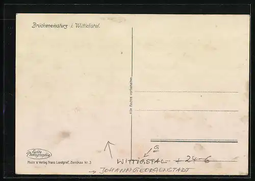 AK Johanngeorgenstadt, Brückeneinsturz in Wittigstal, Zerstörung durch die Unwetterkatastrophe am 6. Juli 1931