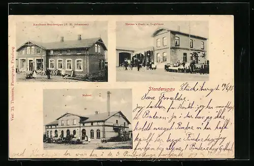 AK Stenderupau, Hansen`s Gast- und Logierhaus, Kaufhaus und Meierei