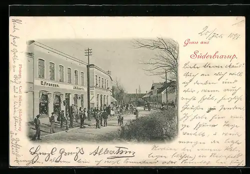 AK Süderbrarup, Wartende Kinder am Strassenrand, Geschäft von C. Franzen