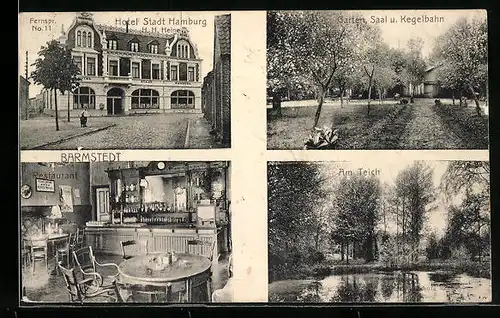 AK Barmstedt, Hotel Stadt Hamburg, Bes. H. H. Heine, Restaurant und Am Teich